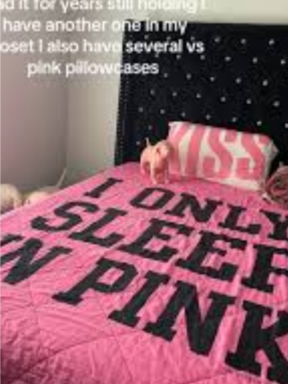 ISO PINK Victoria's Secret Hot Pink Quilted Comforter with Black Lettering ISO